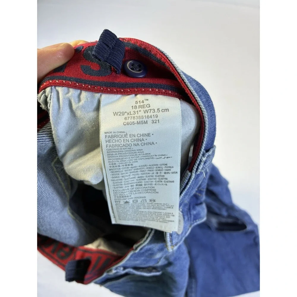 Levi's 514 Straight Leg‎ Boys Jeans Size 18 REG W29 L31 Adjustable Waist Blue